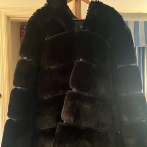 Faux Fur Black Mid-Length Coat